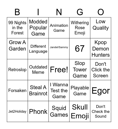 Roblox Moments Bingo Card