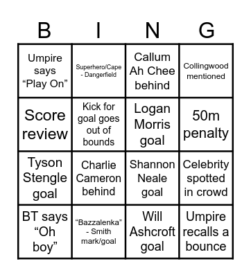 Galston AFL Grand Final Bogan Bingo 2025 Bingo Card