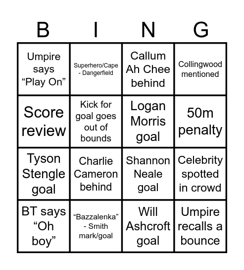 Galston AFL Grand Final Bogan Bingo 2025 Bingo Card