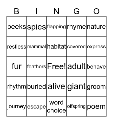 Reading Vocabulary Bingo Card