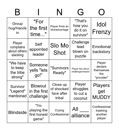 Survivor 49 Bingo Card