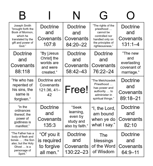 Doctrinal Mastery Bingo Card
