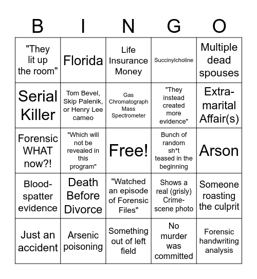 Forensic Files Bingo Card