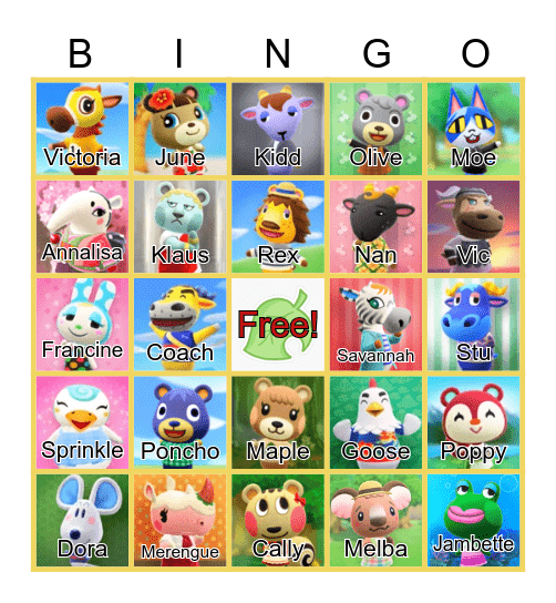 Animal Crossing Bingo Card