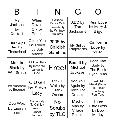 YGB Music Bingo Card