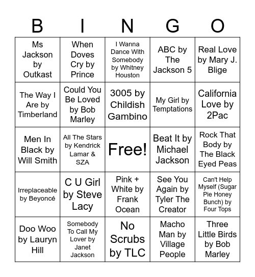 YGB Music Bingo Card