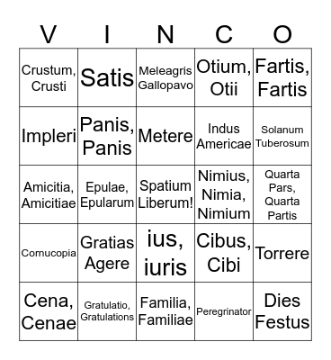 Latin Thanksgiving Bingo Card