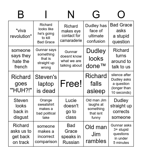 Modern Rev Bingo Card