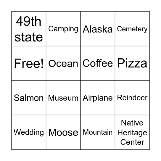 Trip to Alaska Bingo Card