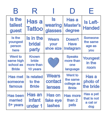 Bridal Bingo Card