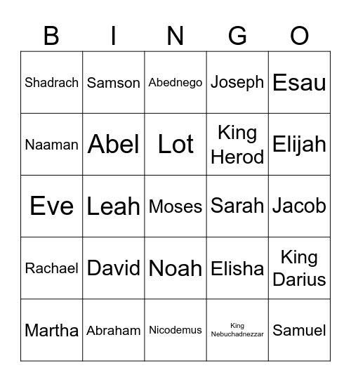 Bible Names Bingo Card