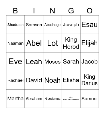Bible Names Bingo Card
