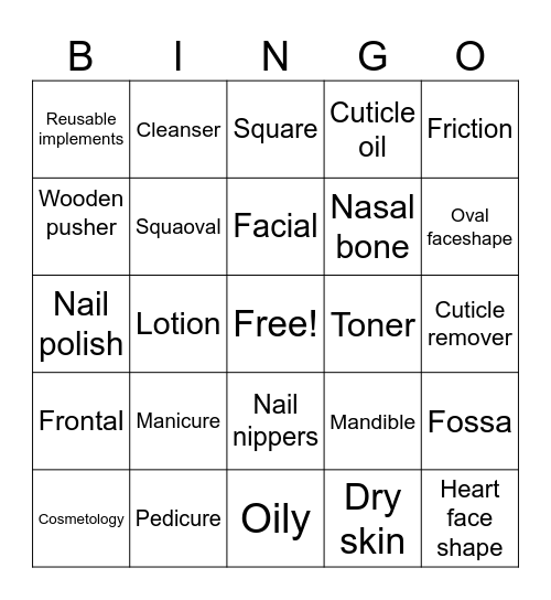 Cosmetology Bingo Card
