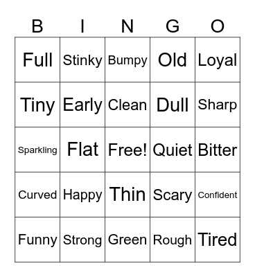 Adjectives Bingo Card