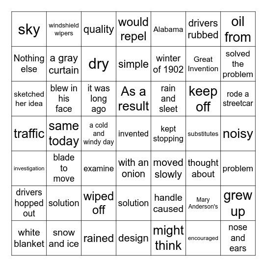 Great Invention Bingo Card