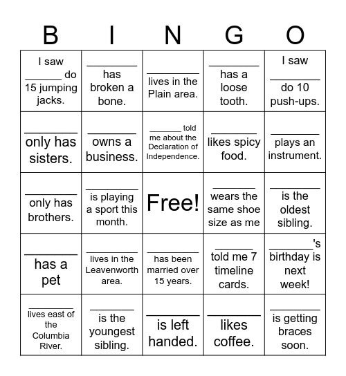 Find Who... Bingo Card