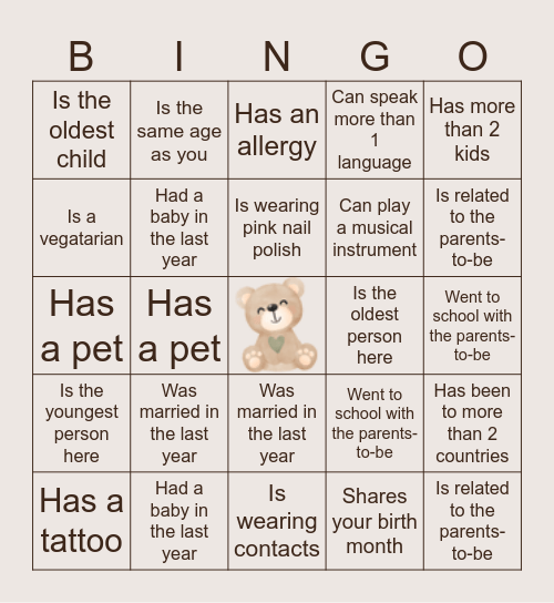 Find the Guest Bingo Card