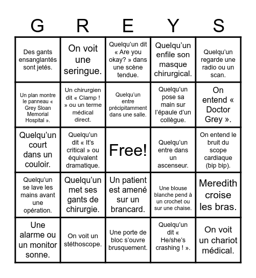 Greys Bingo Card