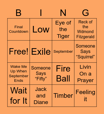Sarah’s Personal Anthems Bingo Card