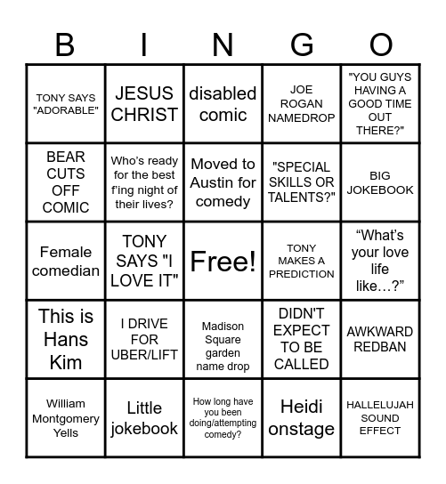 KILL TONY BINGO Card