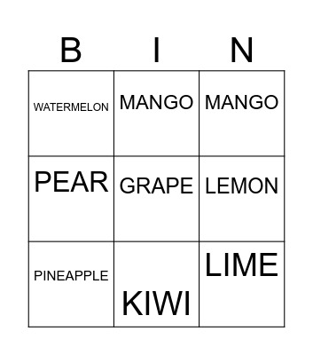 FOOD Bingo Card