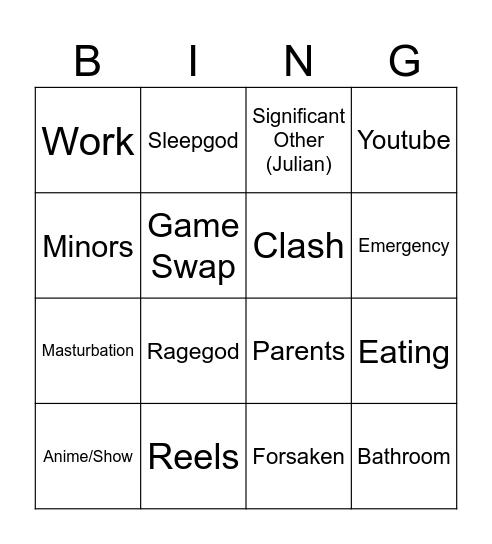 Leaving Bingo Card