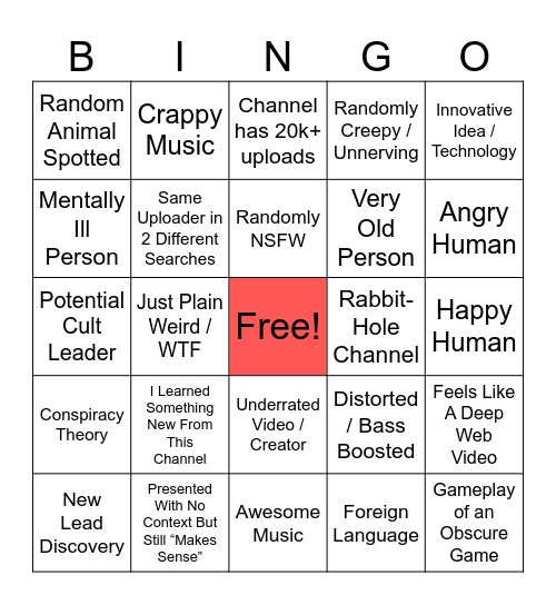 YouTube’s Recycle Bin Revised Bingo Card
