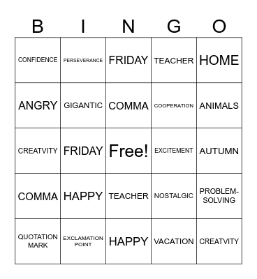 PICTURE TO WORD Bingo Card
