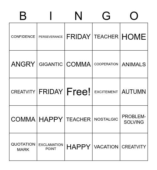 PICTURE TO WORD Bingo Card