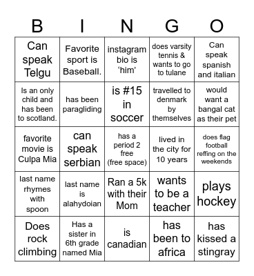 Freshman Focus!! Bingo Card