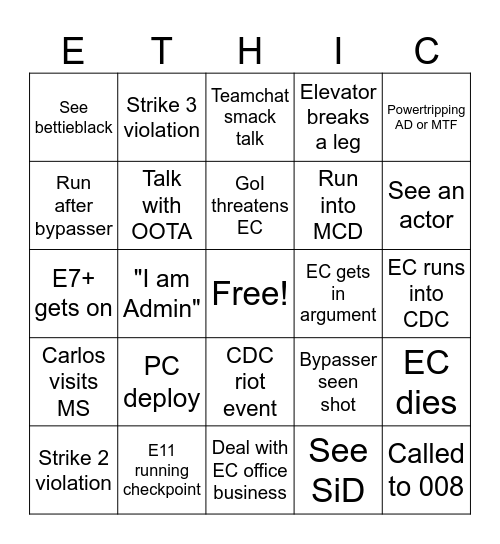 EC and O1 Bingo! Bingo Card