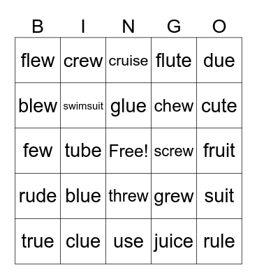 ue, ew, ui Bingo Card