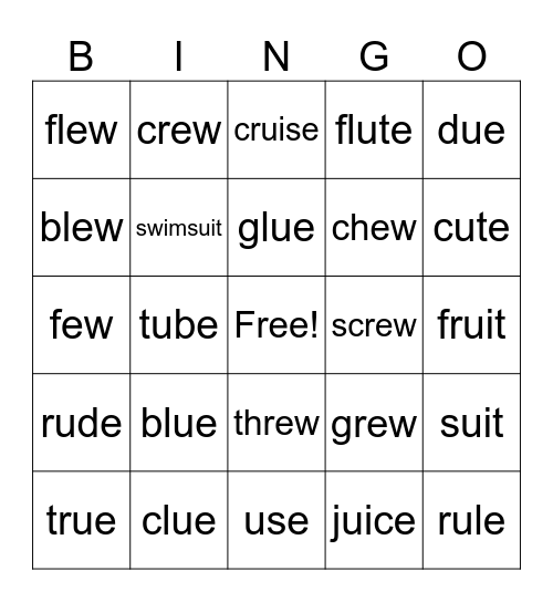 ue, ew, ui Bingo Card