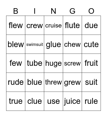 ue, ew, ui Bingo Card