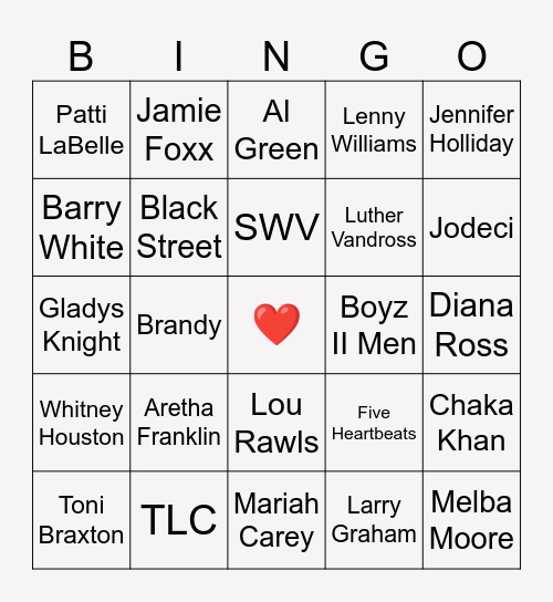 "Just the Two of Us" Bingo Card