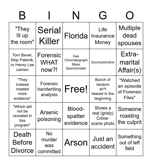 Forensic Files Bingo Card
