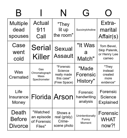 Forensic Files Bingo Card