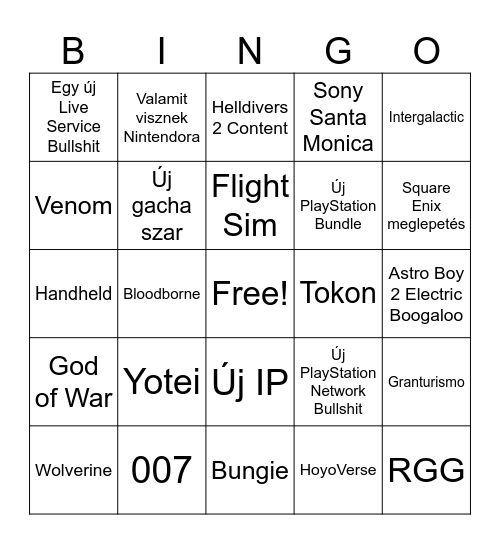 State of Play Bingo Card