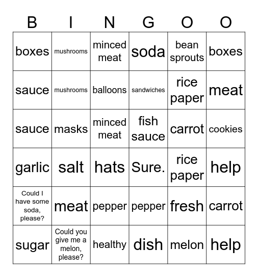 UNIT 3: Could you give me a melon, please? Bingo Card