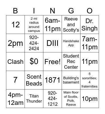 UWO Bingo Card