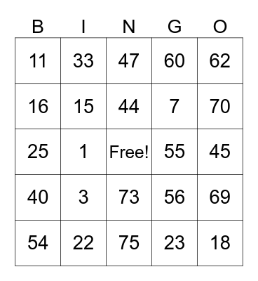 P E D O K Bingo Card