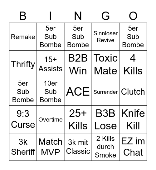 Valorant Bingo Card
