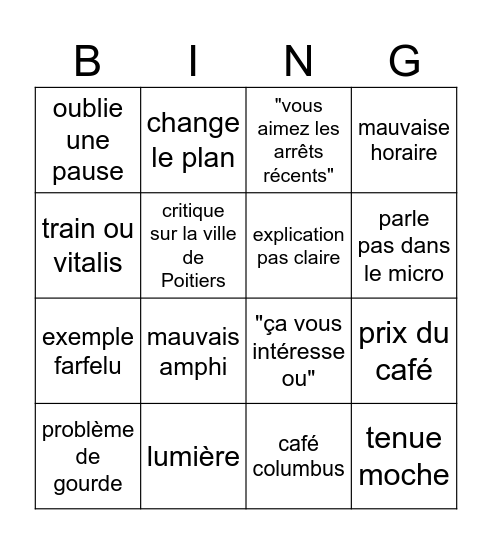 Nicolas's bingo Card