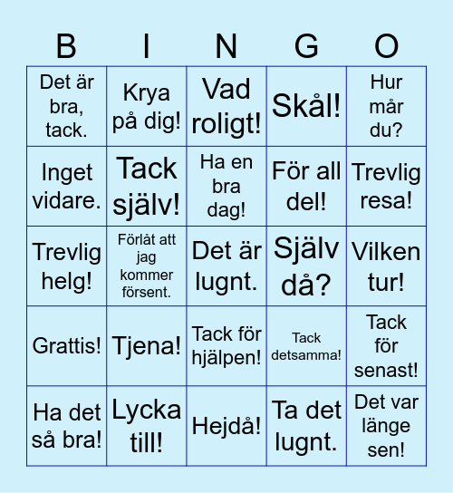 Vardagsfraser Effekt 1-2 Bingo Card
