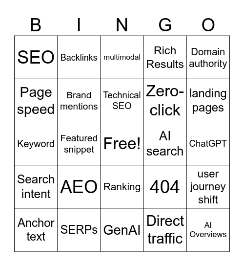 Hatched SEO Bingo Card
