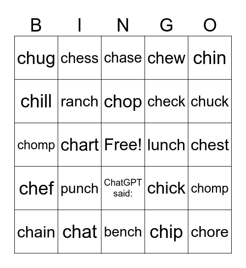 Lesson #48, ch Bingo Card
