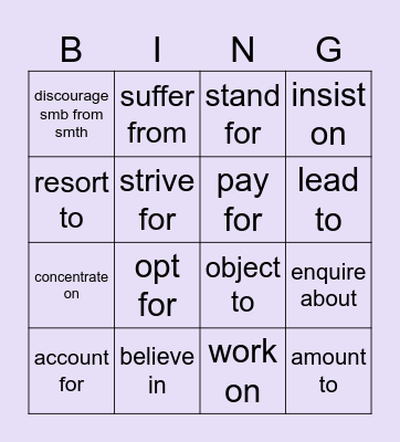 Verbs with dependent prepositions Bingo Card