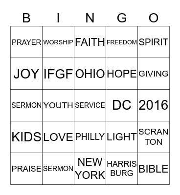 IFGF EAST COAST CONFERENCE Bingo Card