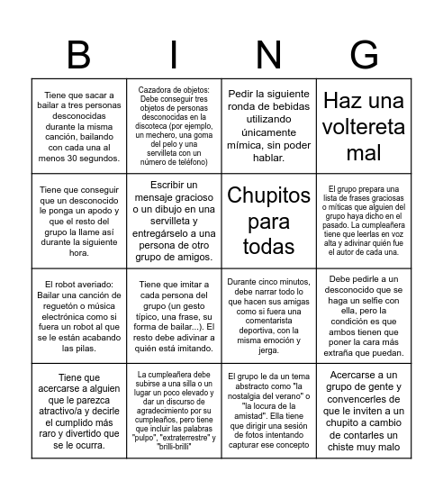 Birthday Queen Bingo Card