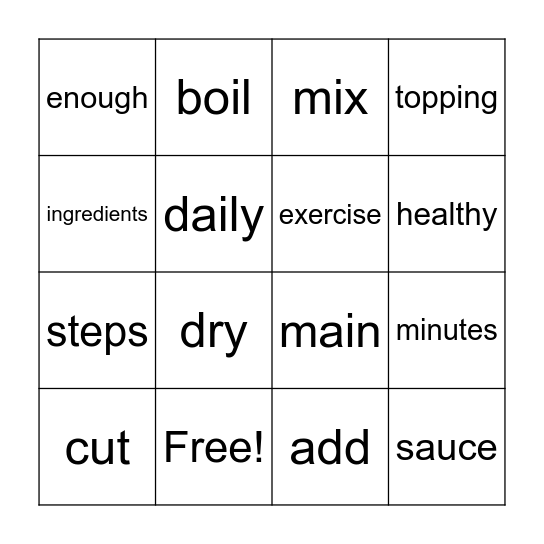 Unit 2 Bingo Card